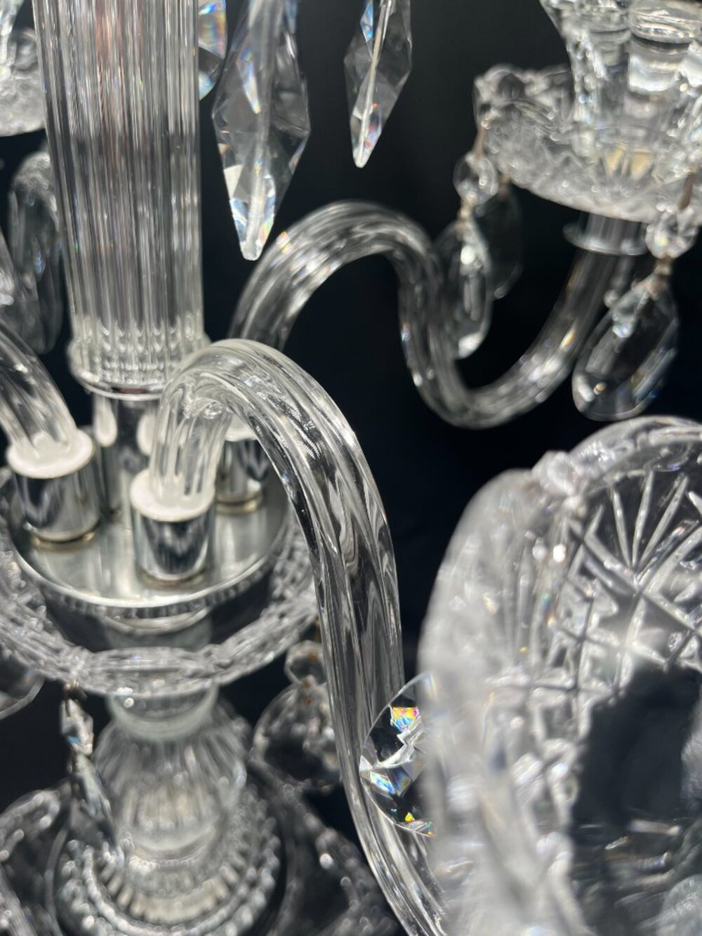 Romanian Ornate Fine Crystal Candelabra - Picture 4 of 11
